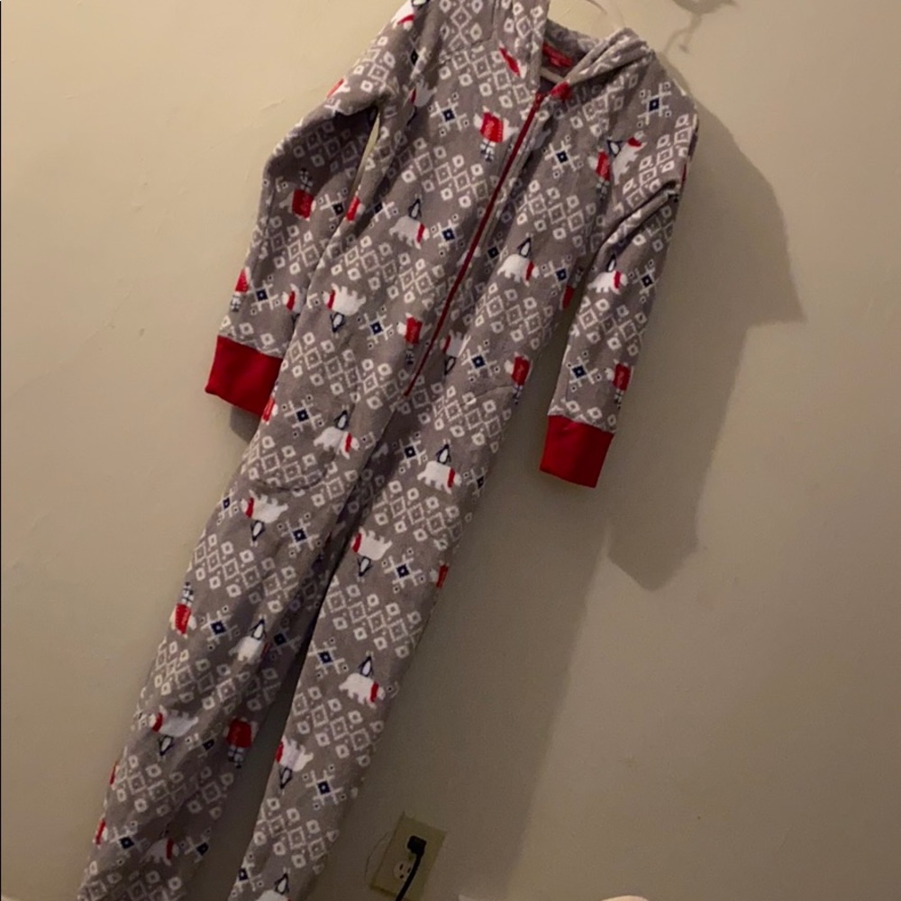 Women’s hooded Christmas fleece onesie pj sz L